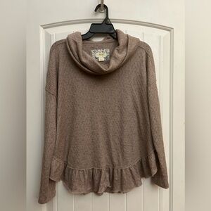 MAEVE Anthropologie Tan Cowl Neck Sweater Ruffle‎ Hem Size Small